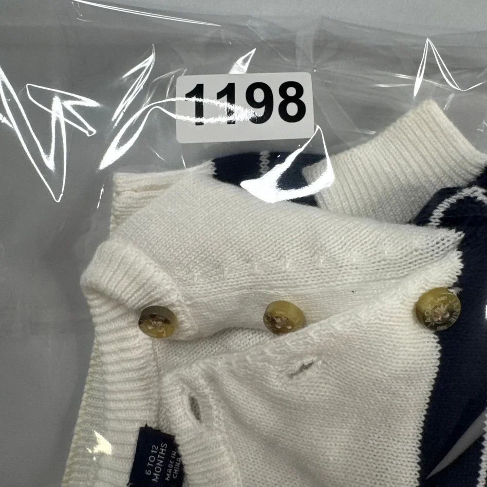 Janie and‎ Jack Sweater Kids 6-12 Months Navy Blue White Striped Button Nautical